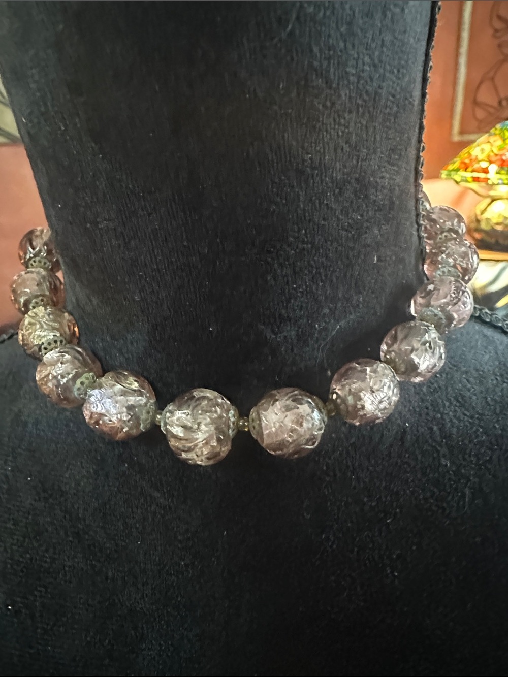 Handcrafted Murano style Pink Glass Bead Necklace